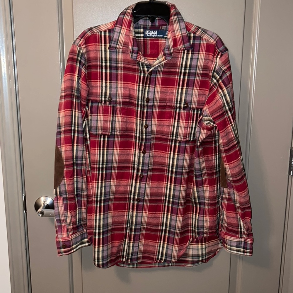Polo Ralph Lauren plaid button up with suede elbow patches